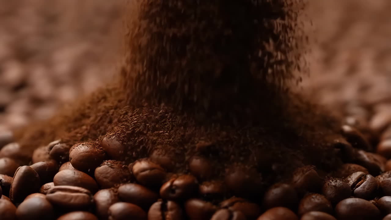 Coffee beans and falling ground coffee