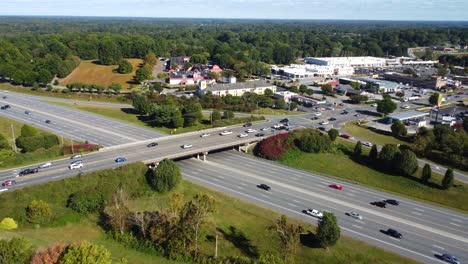 Aerial-shot-of-Heavy-Traffic-on-overpass-of