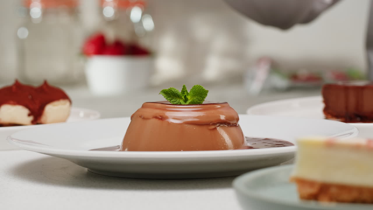 Chef preparing Chocolate Panna Cotta