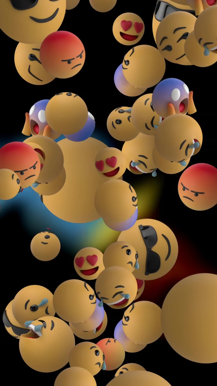 Animation of social media emoji icons flying on black background