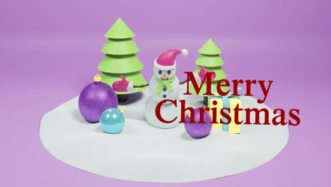animación de felicitaciones de navidad texto sobre decoraciones de navidad sobre fondo púrpura