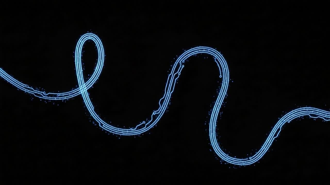 A Dynamic Flow of Blue Light: Abstract Patterns and Movement Depicted Through Glowing Lines on a Dark Background