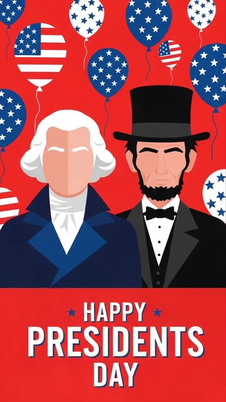 Presidents Day vertical banner with stylized leaders and balloons