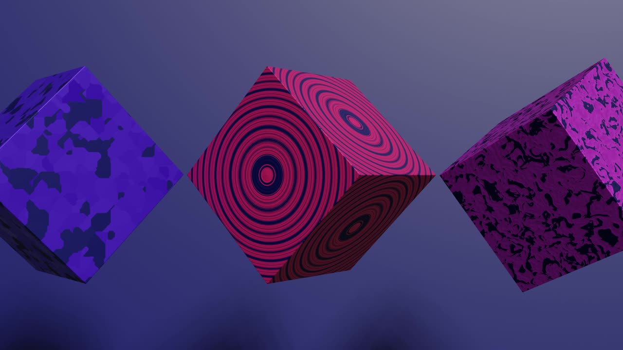 Multicolor cubes animated on a blue background. Modern abstract seamless loop 3d animation