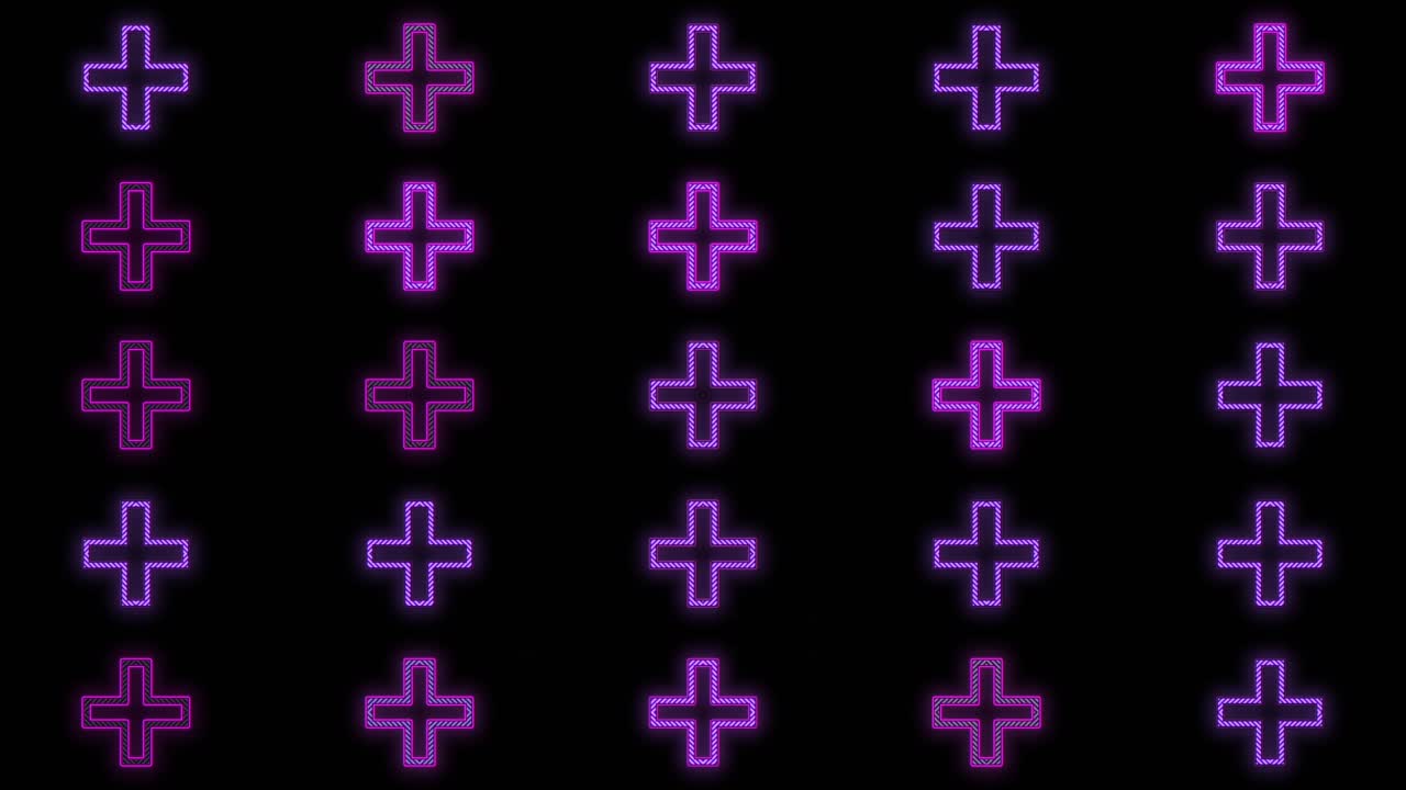 patrón de cruces de neón púrpura pulsante en filas 3