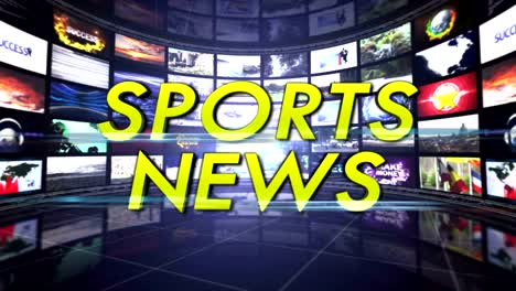 sports news,  monitors room, rendering animation background, loop