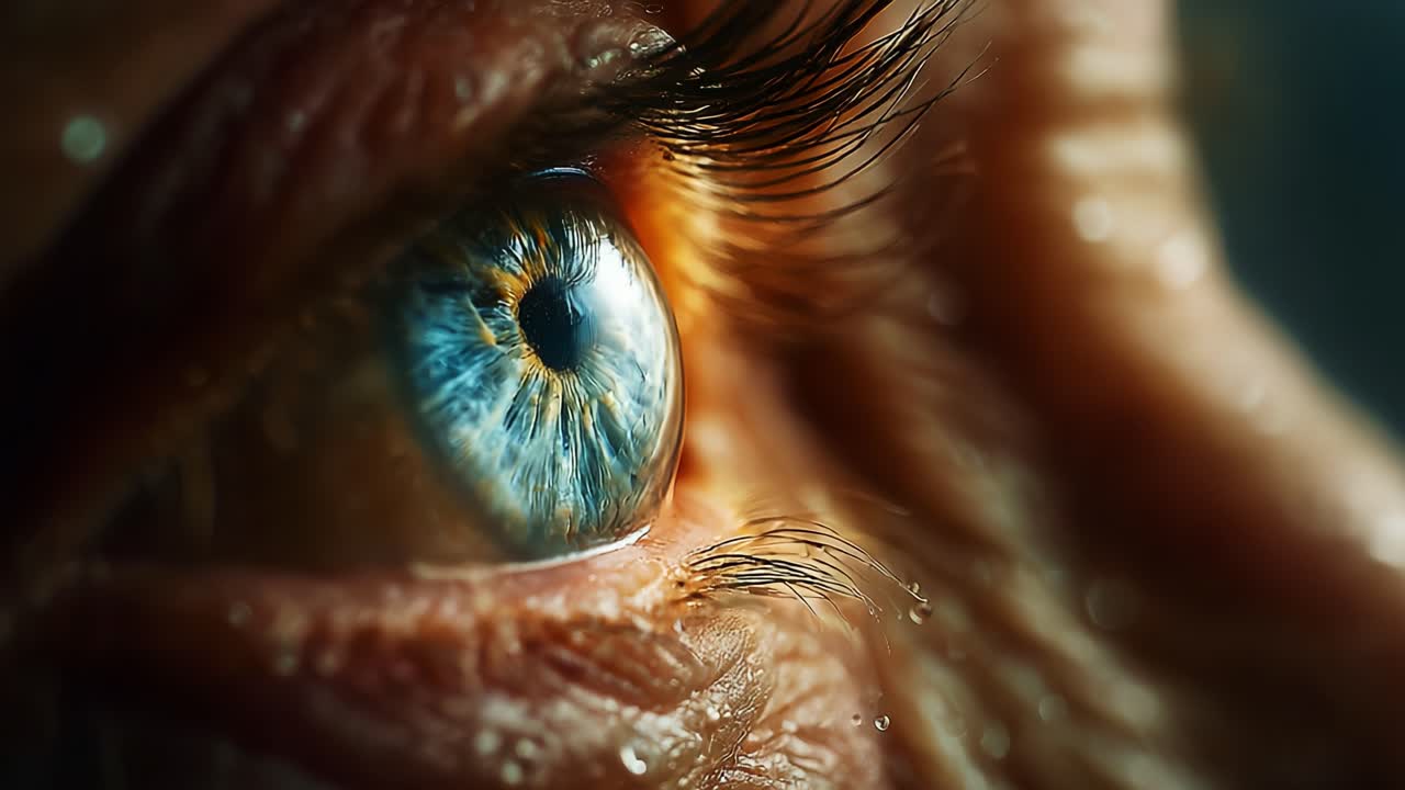A Stunning Close-up of an Eye Capturing the Intricacies of Color and Detail, Showcasing Vibrant Blue Iris, Lush Eyelashes, and Radiant Reflection in a Candid Moment