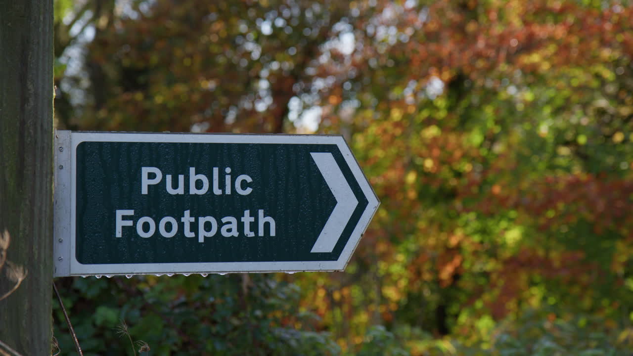 Public Footpath Marker Arrow In Autumnal Park Near Okehampton, Devon, UK. Selective Focus Shot