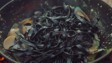 black pasta with seafood