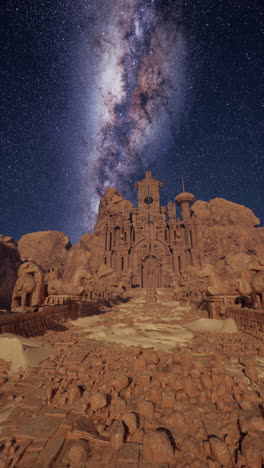 fantasy castle ruins under milky way