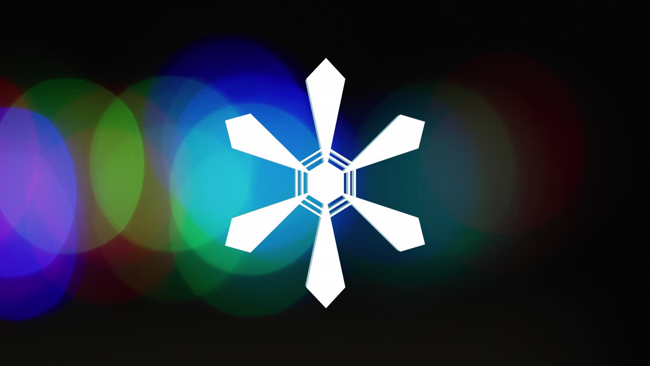 스노우플레이크 크리스마스 장식 및 어두운 배경에 빛의 반점의 애니메이션