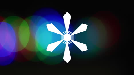 animation of snowflake christmas decoration and spots of light on dark background