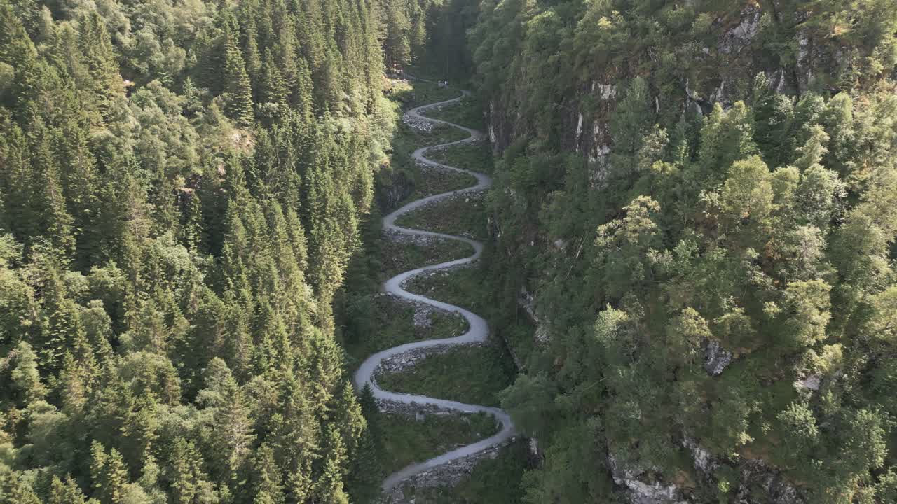 Bird's-eye View of Kossdalssvingene in Oster&oslash;y, Norway Moving Up and Backwards