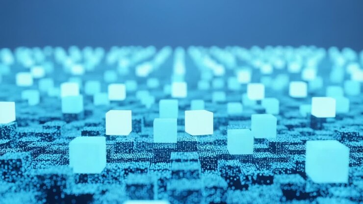 A mesmerizing visual of glowing cubes on a digital landscape, showcasing a vast network of illuminated structures, highlighting the beauty of technology and innovation