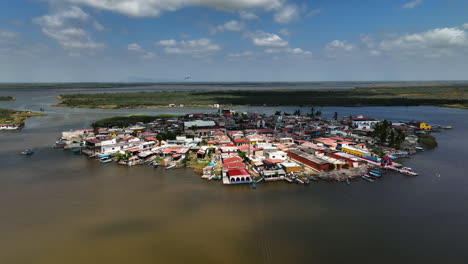 Aerial-view-circling-the-Mexcaltitan-Magic-Town,-sunny-day-in-Nayarit,-Mexico