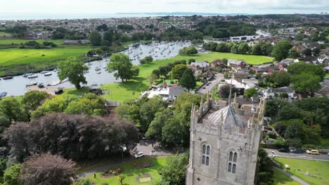 Pull-back-drone-aerial-reverse-reveal-Christchurch-Priory-Dorset-UK-drone,aerial