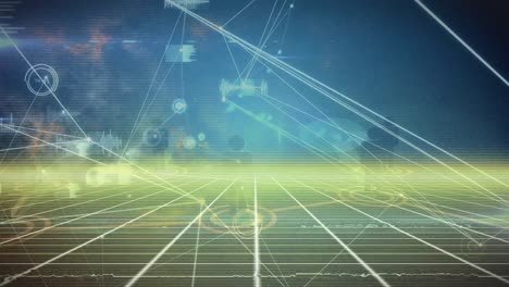 animation of data processing, networks of connections and light trails over black background