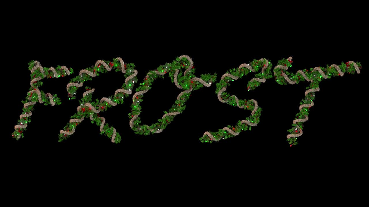 애니메이션 크리스마스 꽃받침 글 글자가 얼음 단어를 형성합니다.