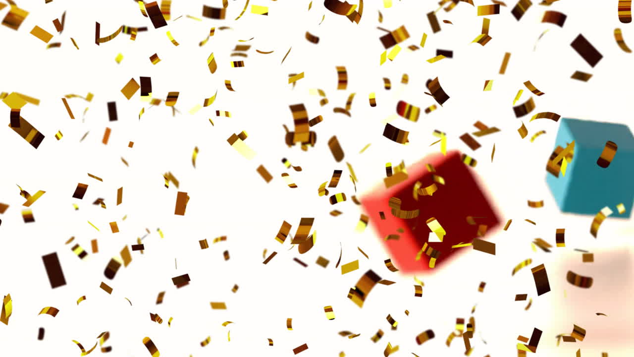 Animation of confetti falling over falling blocks