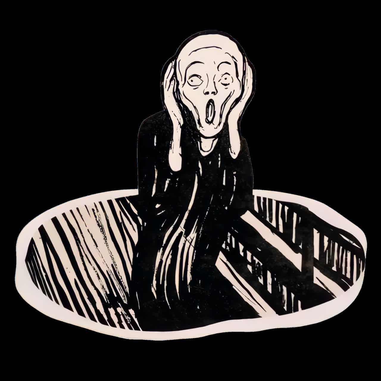 The scream by Edvard Munch animation isolated asset, transparent 4K video, alpha channel, ProRes