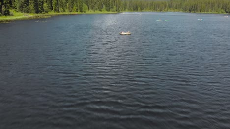 aerial footage above mountain lake