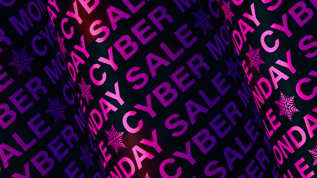 animación de bucle de texto de la venta de cyber monday. video de banner de cyber monday 4k 3d. animación en bucle de los antecedentes de las ventas y descuentos de cyber monday, promoción de negocios, mega venta, compras de ofertas calientes.