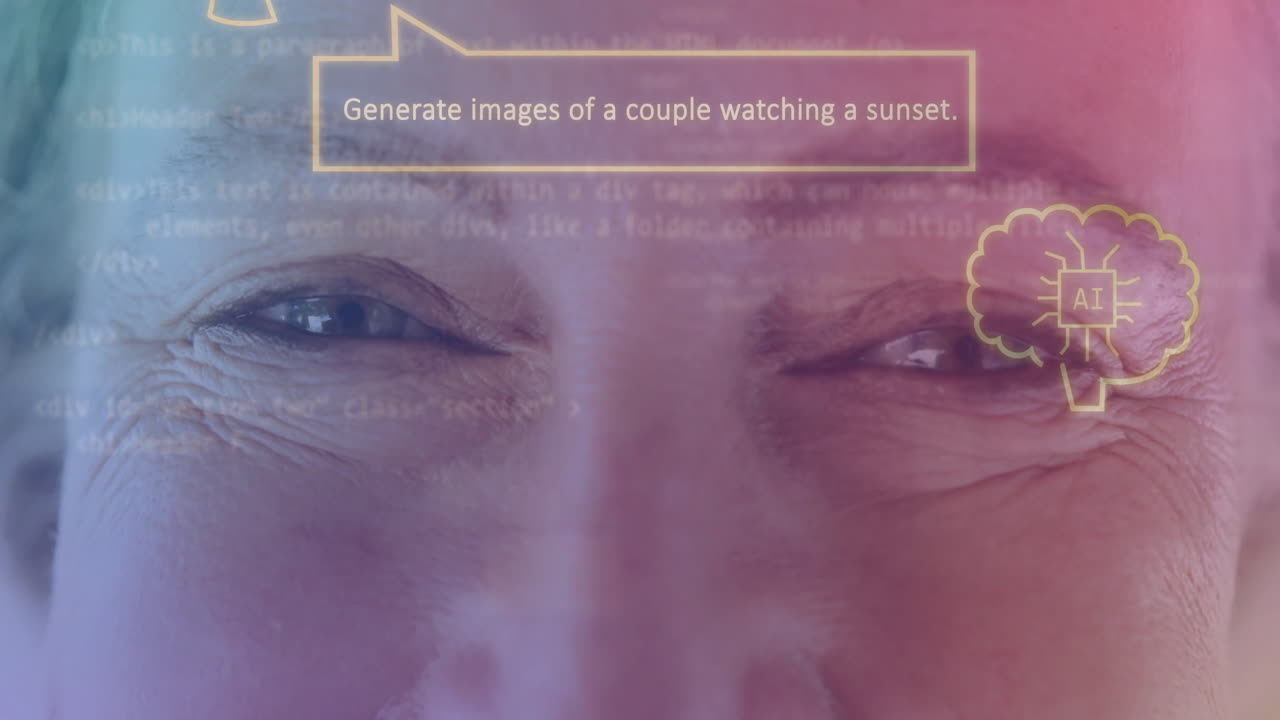 Close-up of eyes with AI text Generate images of couple watching sunset