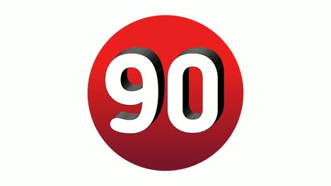 3d number 90 ninety sign symbol animation motion graphics icon on red sphere on white background,cartoon video number for video elements