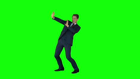 Businessman-protecting-himself--on-green-screen