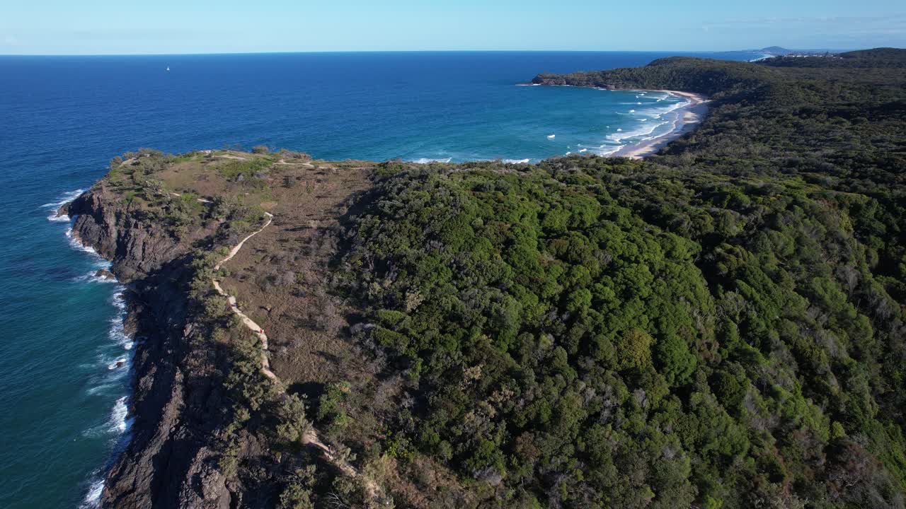 Flyover Coastal Walks Along Granite Bay Rocky Shores In Noosa National Park, Sunshine Coast, Queensland, Australia. Aerial Drone Shot