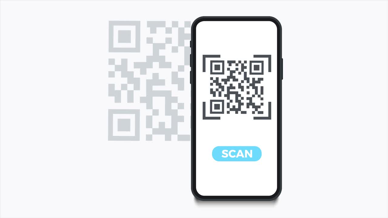 QR code scan to smartphone. Qr code for payment. Mobile phone scanning QR-code. Verification. 4k