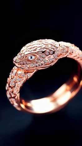 introducing our elegant rose gold snake ring that features stunning diamonds adorning it