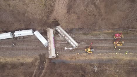 train derail accident in michigan, aerial top down view