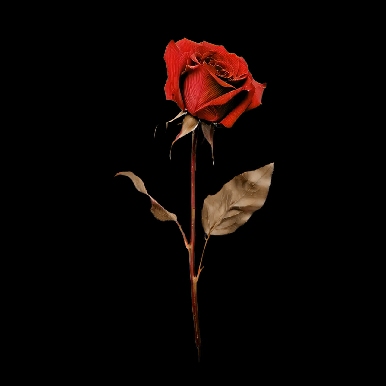 Vintage red rose animation isolated asset, transparent 4K video, alpha channel, ProRes 4444
