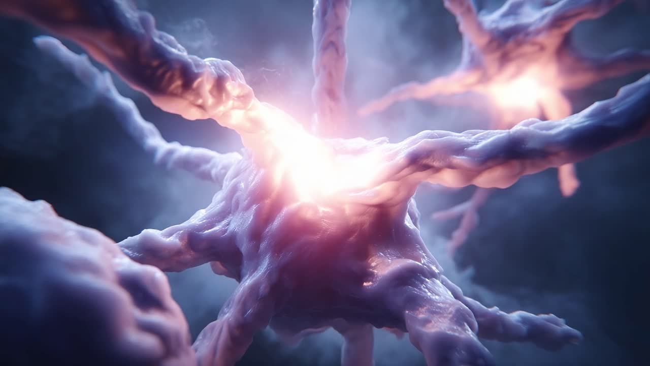 A Stunning Journey Through an Artistic Interpretation of Neural Connections, Capturing the Intricate Beauty of Electromagnetic Activity in a Surreal Atmosphere of Clouds and Light