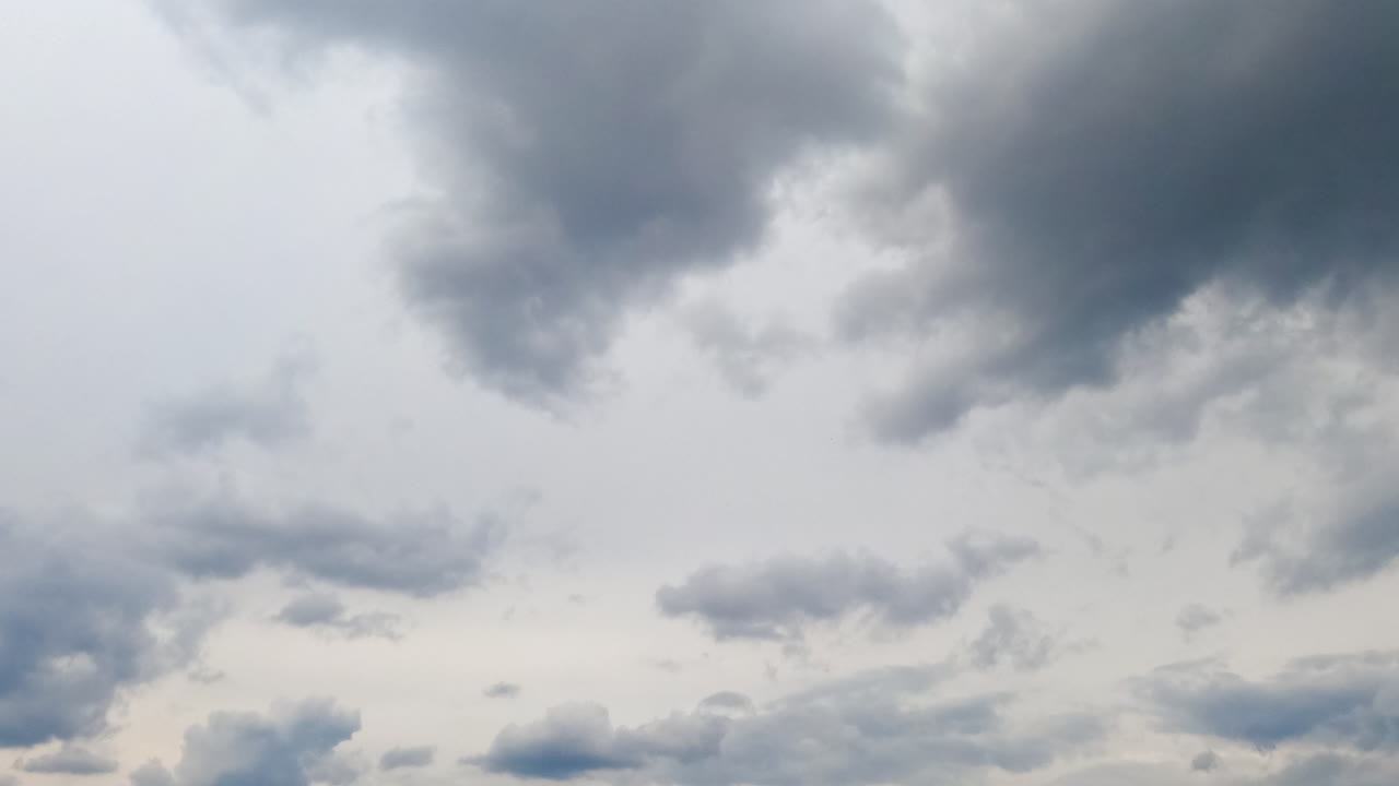 Overcast skies at daytime. Horizon fully covered with cloudscape. Low angle view. Timelapse.