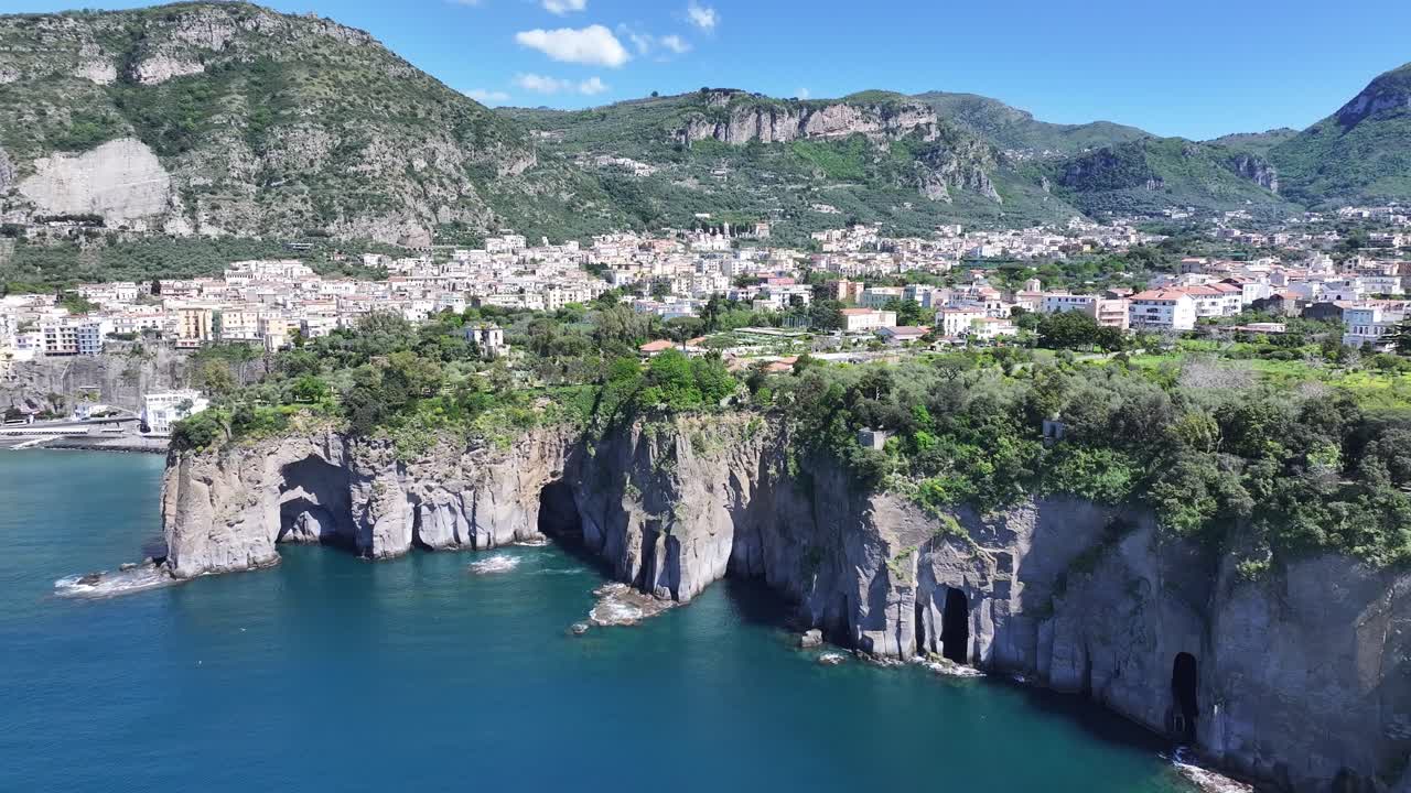 Sorrento Beach At Sorrento In Naples Italy. Coastal City. Waterfront Landscape. Sorrento Beach At Naples Italy. Beach Scenery. Medieval Buildings. Sorrento Skyline. Amalfi Coast.
