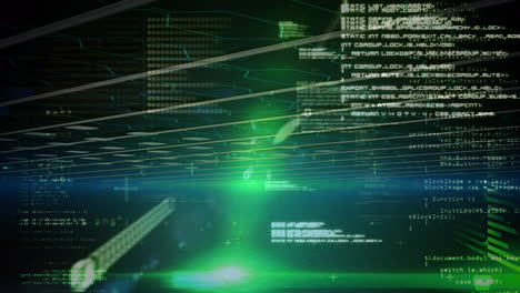 animation of data processing and binary coding on green background