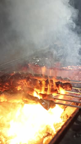 grilled meat skewers on a charcoal grill