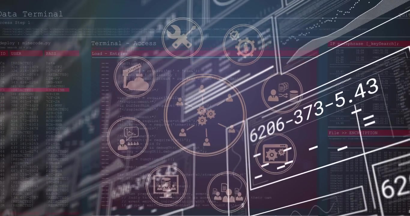Animation of data processing and media icons over blue background