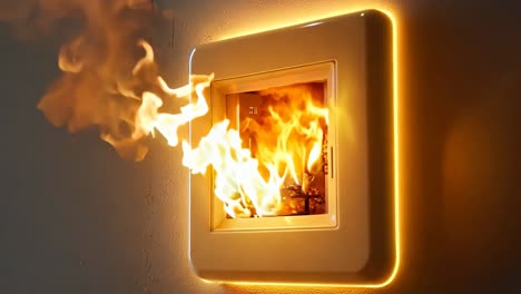 a wall mounted fire place with a fire coming out of it