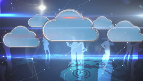 animation of clouds and blue silhouettes of business people