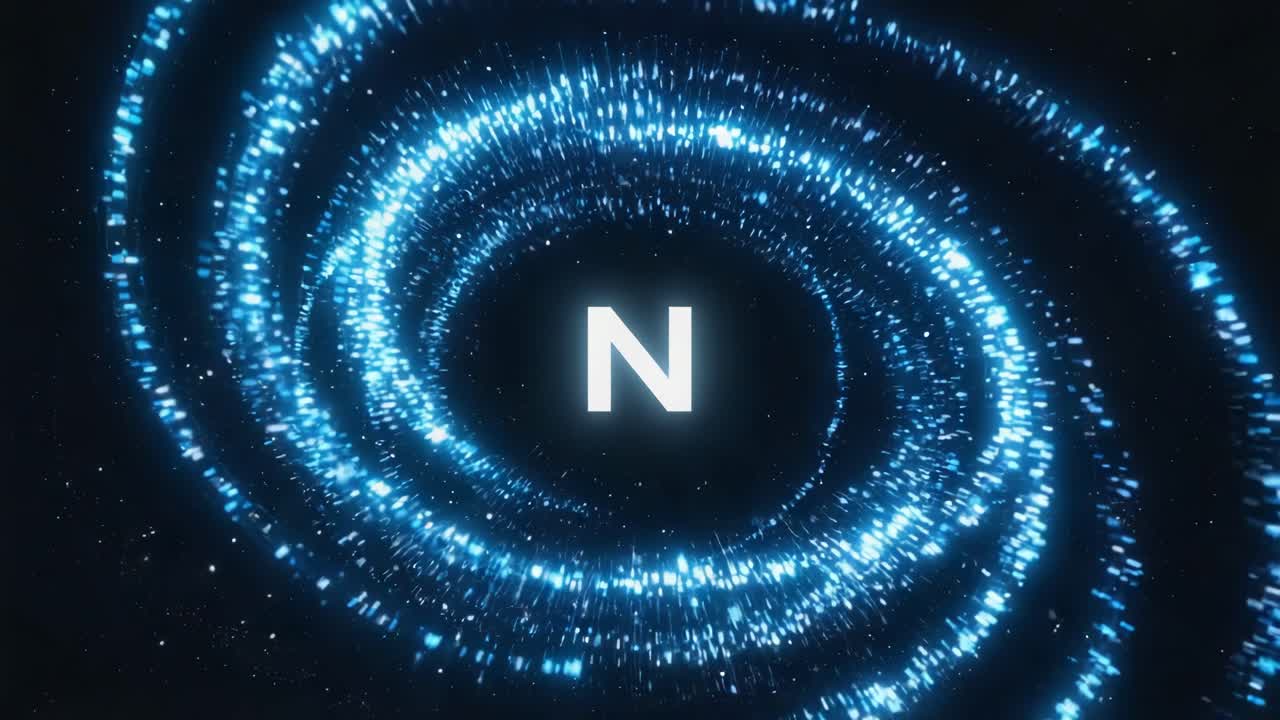 Abstract Blue Particle Tunnel with Letter N