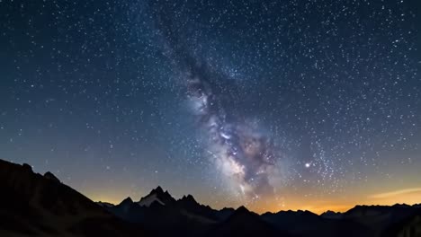 cosmic beauty unfolds in a stunning display as the milky way illuminates the night sky above towering mountains. a breathtaking experience for astronomy enthusiasts and nature lovers alike.