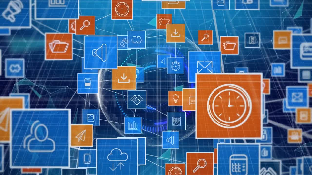 animación de la red de conexiones con iconos