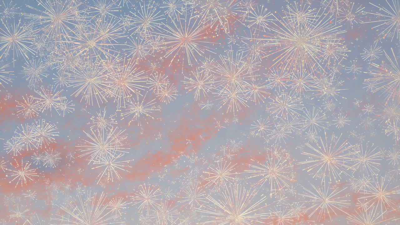 Shimmering radial bursts shifting light as frames pass at dusk with pink streaks creating shimmer