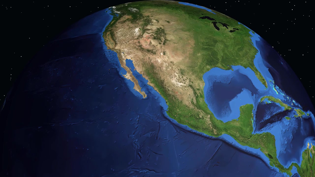 Animazione digitale che zooma dallo spazio verso il Nord America, individuando Culiacán, Messico, con testo e coordinate.