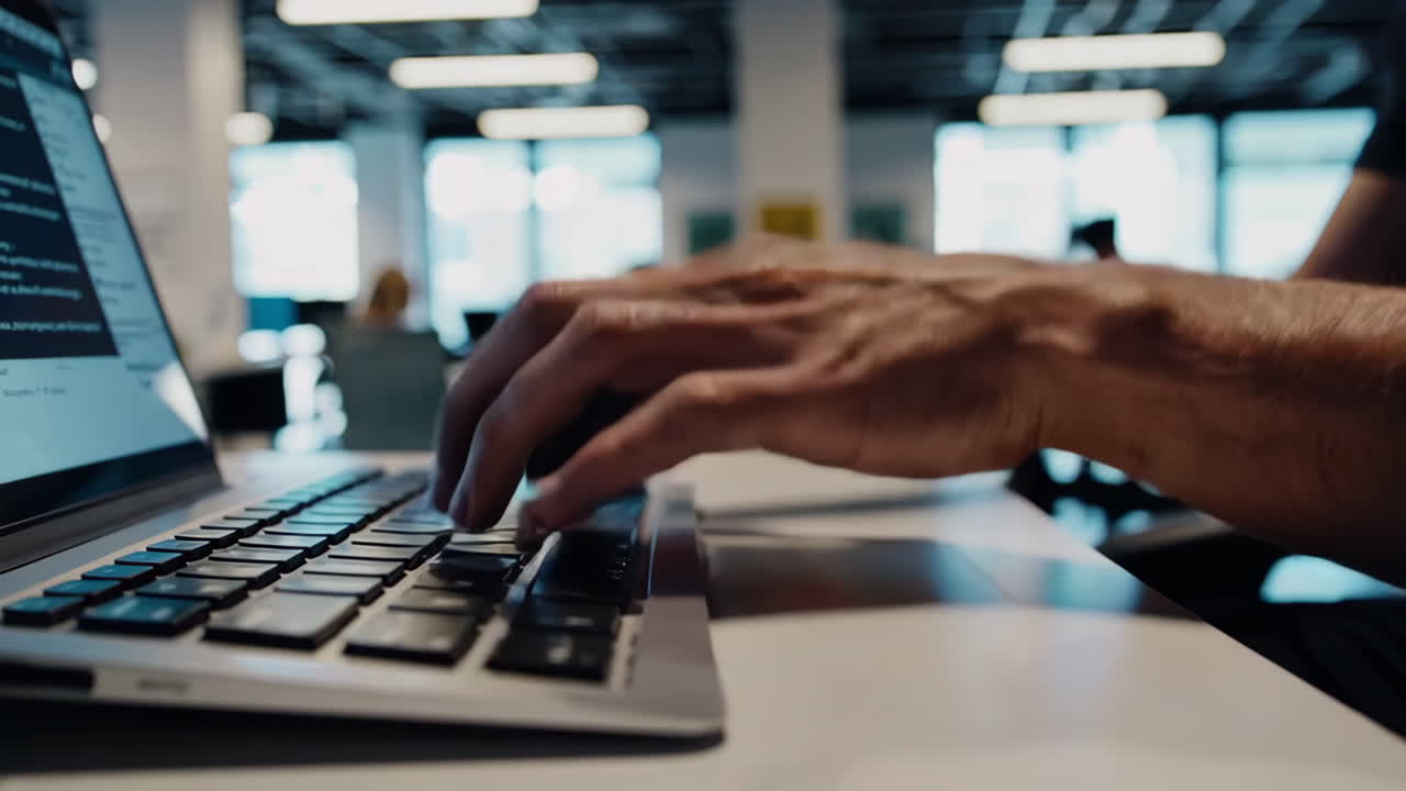 Person Typing on Laptop in Modern Office