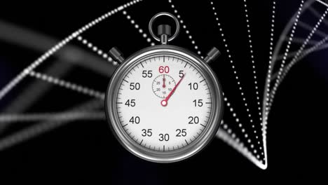 animación del temporizador moviéndose sobre la cadena de adn en fondo negro