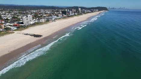 turquoise sea in palm beach, gold coast, queensland, australia - aerial shot